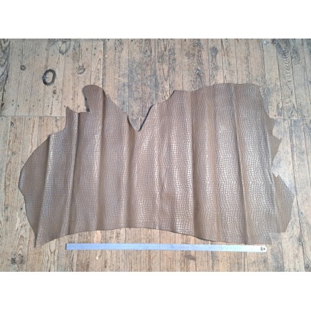 Bande de cuir de veau - effet croco - taupe - maroquinerie - cuirenstock
