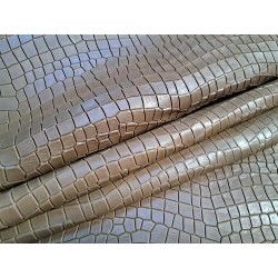 Bande de cuir de veau - effet croco - taupe - maroquinerie - cuir en stock