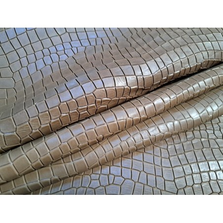 Bande de cuir de veau - effet croco - taupe - maroquinerie - cuir en stock