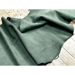Flanc de vache – Cuir NUBUCK vert forêt – Tannage minéral – Souple & élastique - 2ᵉ choix - Cuir en Stock