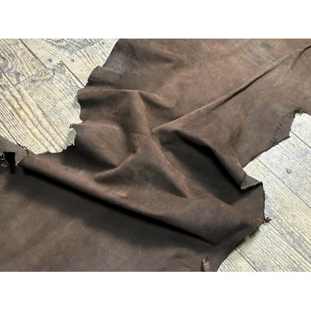Flanc de vache – Cuir NUBUCK MARRON CHOCOLAT – Tannage minéral – Souple & élastique - 2ᵉ choix - Cuir en Stock