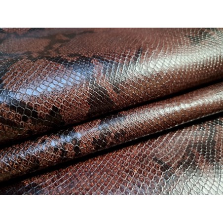 Demi peau de cuir de veau grain façon serpent - marron - maroquinerie - Cuir en Stock
