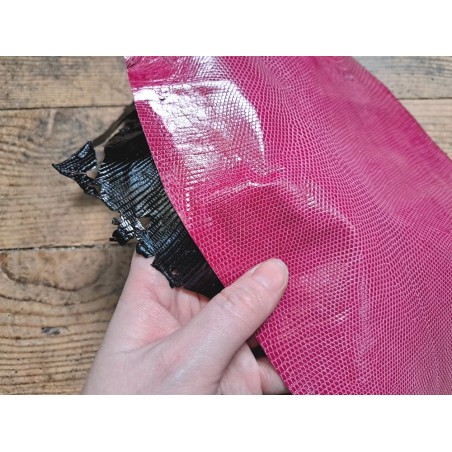 Lot de 2 peaux de cuir de lézard - B - Rose/Noir