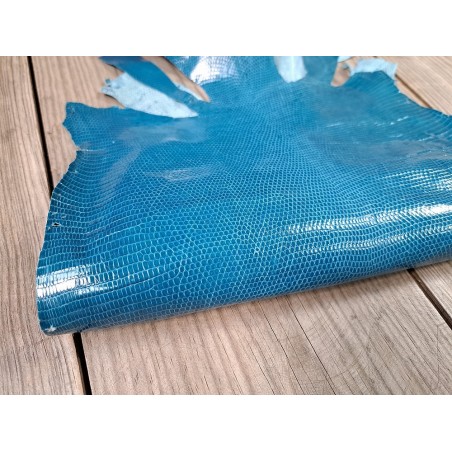 Grande peau de cuir de lézard - Bleu océan - Cuirenstock