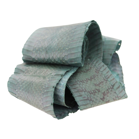 Peau de cuir de serpent cobra cirée - Bleu melville - Cuir en Stock