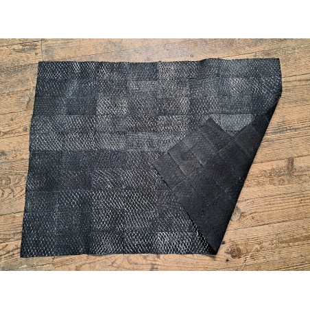 Tapis en cuir de Tilapia cousu - Noir Argenté - Cuir en Stock