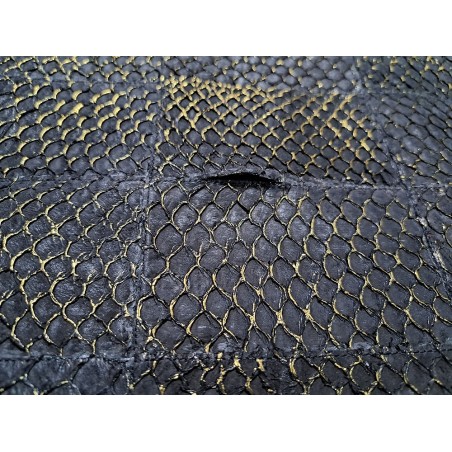 Tapis en cuir de Tilapia cousu - Noir Argenté - Cuir en Stock