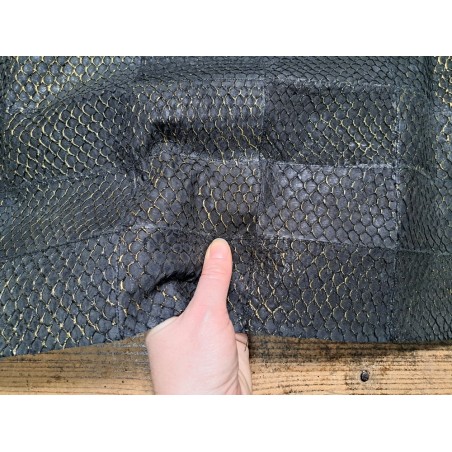 Tapis en cuir de Tilapia cousu - Noir Doré - Cuir en Stock