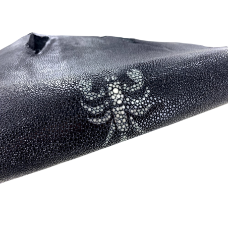 Peau de cuir de galuchat véritable - Noir scorpion - Cuir en Stock