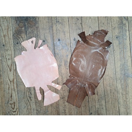 Lot de 2 peaux de cuir de lézard - C - Rose pâle/Café