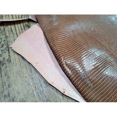 Lot de 2 peaux de cuir de lézard - C - Rose pâle/Café