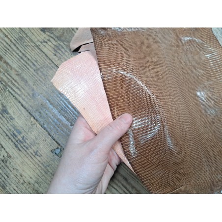 Lot de 2 peaux de cuir de lézard - C - Rose pâle/Café