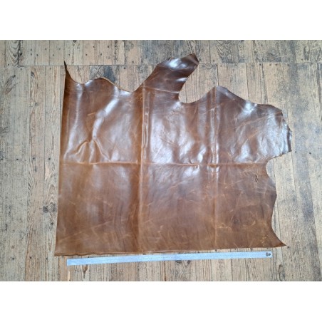 Demi-peau de cuir de vachette pullup ciré - Brun - B