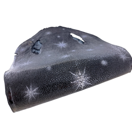 Peau de galuchat - perle centrale - cuir exotique - noir/argent- Cuir en Stock