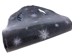 Peau de galuchat - perle centrale - cuir exotique - noir/argent- Cuir en Stock
