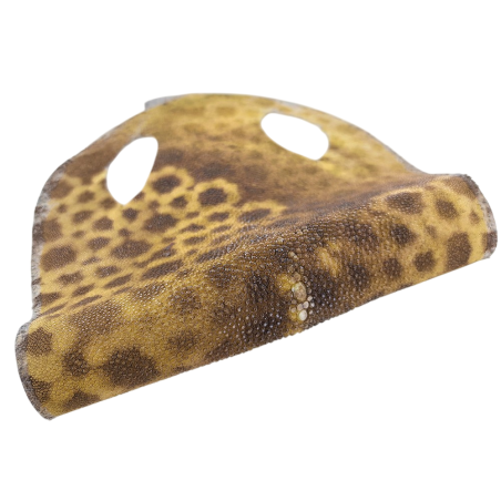 Peau de galuchat - perle centrale - cuir exotique - fleuri ocre  - Cuir en Stock