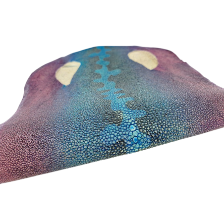 Peau de galuchat - perle centrale - cuir exotique - salamandre Turquoise/violet  - Cuir en Stock