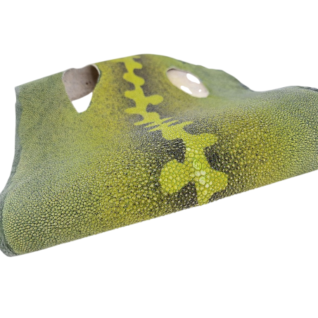 Peau de galuchat - perle centrale - cuir exotique - salamandre Vert  - Cuir en Stock