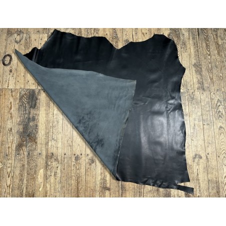Croûte de cuir de vache tannage végétal cirée – NOIR - Cuir en Stock