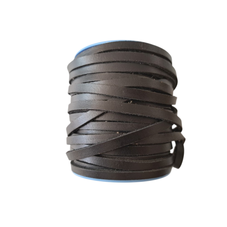 Lacet en cuir plat épais - 5mm - Noir - Cuir en Stock