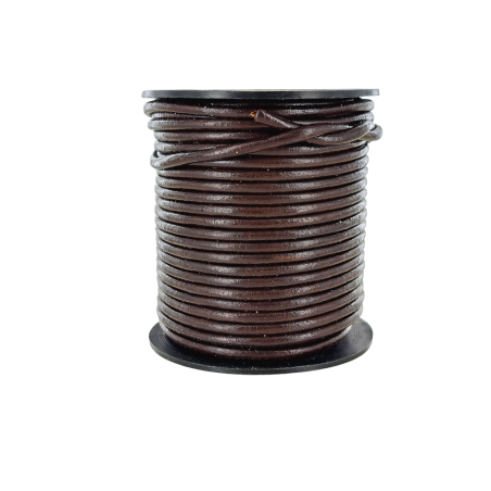 Lacet de cuir rond - Brun foncé - accessoire ou bijou - Cuir en Stock