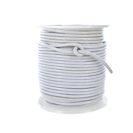 Lacet de cuir rond - Blanc - accessoire ou bijou - Cuir en Stock