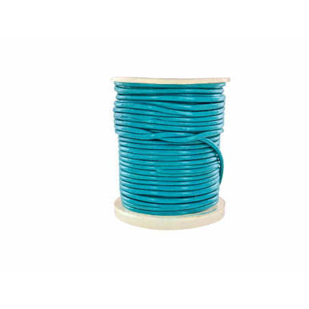 Lacet de cuir rond - Bleu turquoise - Cuir en Stock