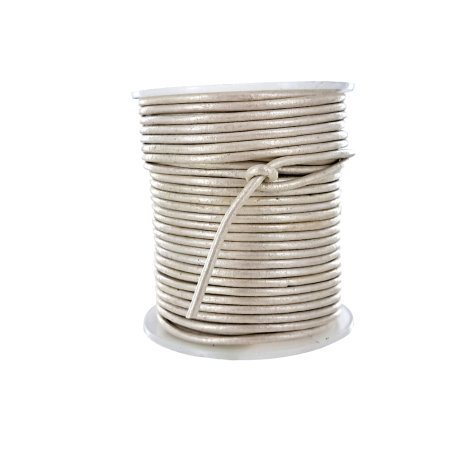 Lacet de cuir rond - Blanc nacré - accessoire ou bijou - Cuir en Stock