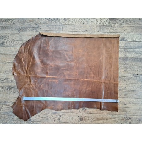 Demi-peau de cuir de vachette pullup ciré - Brun - A