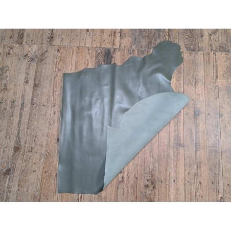 Demi-peau de cuir de veau ferme lisse - Kaki -B- Cuir en Stock