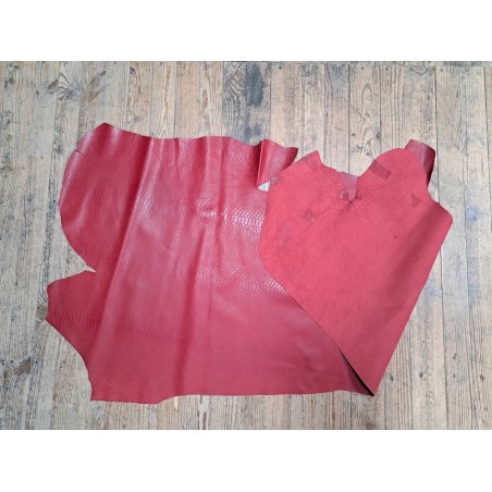 Demi-peau de cuir de veau imprimé serpent - Rouge - Cuir en Stock