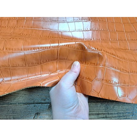 Morceau unique 82x59 - N°1- Crocodile - orange abricot - Cuir en Stock