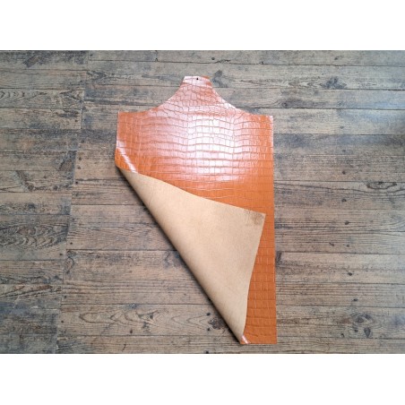 Morceau unique 82x59 - N°1- Crocodile - orange abricot - Cuir en Stock