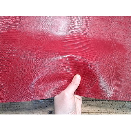 Morceau unique 82x59 - N°3 - Lézard - Framboise - Cuir en Stock