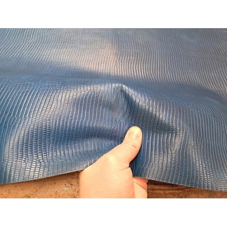 Morceau unique 82x59 - N°5 - Lézard - Bleu jeans - Cuir en Stock