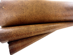 Peau de cuir de karung - Cuir exotique - serpent - Brun caramel - Cuirenstock
