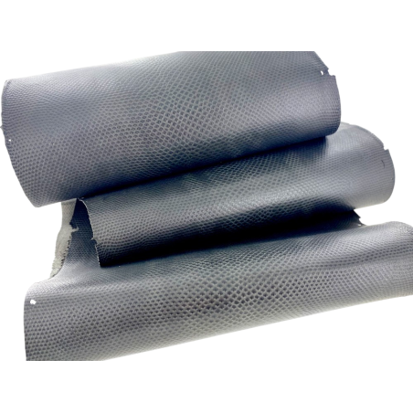 Peau de cuir de karung - Cuir exotique - serpent - Gris cendre mat - Cuir en stock