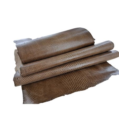 Peau de cuir de karung - Cuir exotique - serpent - Taupe - Cuir en stock
