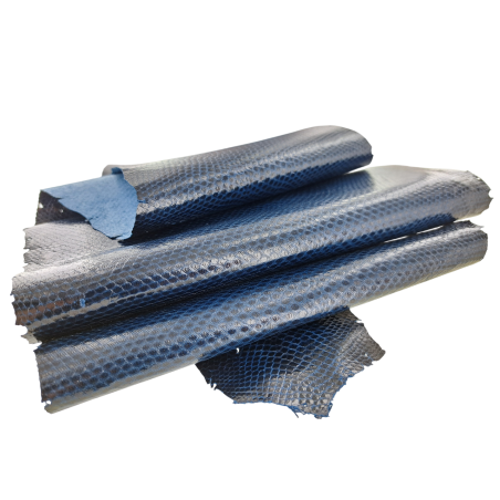 Peau de cuir de karung - Cuir exotique - serpent - Bleu marine - Cuirenstock