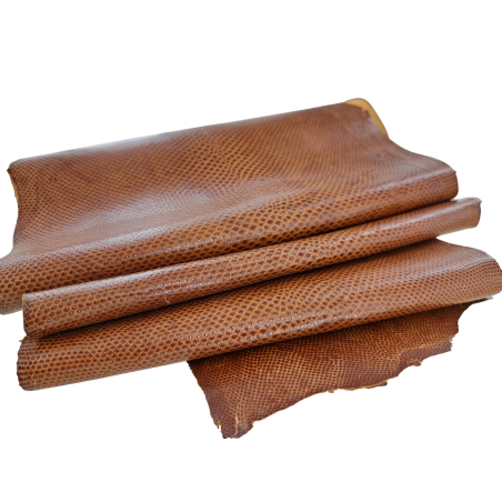 Peau de cuir de karung - Cuir exotique - serpent - Brun caramel - Cuirenstock