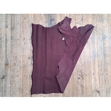 Demi peau de cuir de veau grain façon écorces - bordeaux - maroquinerie - Cuir en stock