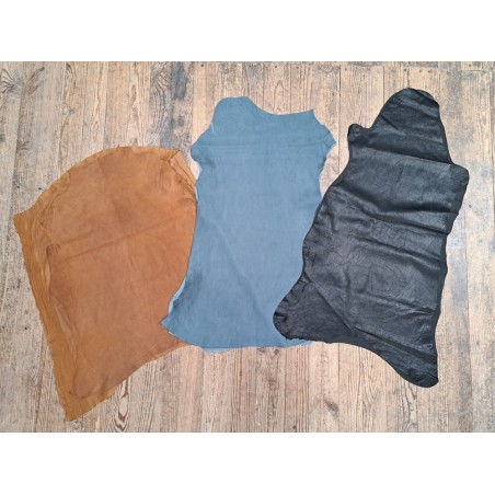 Lot de 3 peaux de cuir stretch - couleurs diverses - Cuir en Stock