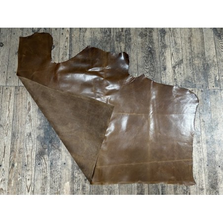 Demi-peau de cuir de vachette pullup ciré - Brun - C - Cuir en Stock