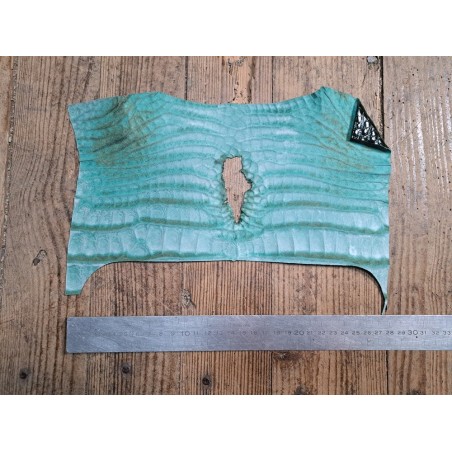 Morceau de cuir de crocodile véritable vert - Cuir en Stock