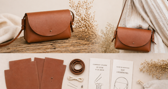 Kit sac cuir DIY débutant – Sac “L’Essentiel” à coudre soi-même – Kit complet sans outils - Cuir en Stock