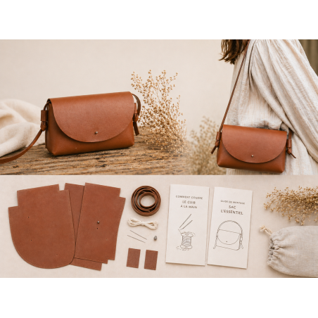 Kit sac cuir DIY débutant – Sac “L’Essentiel” à coudre soi-même – Kit complet sans outils - Cuir en Stock