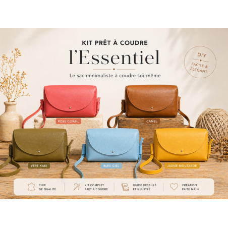 Kit sac cuir DIY débutant – Sac “L’Essentiel” à coudre soi-même – Kit complet sans outils - Cuir en Stock