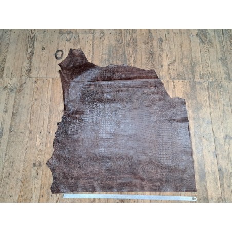 Morceau de cuir de veau grain crocodile effet vieilli - Marron - A