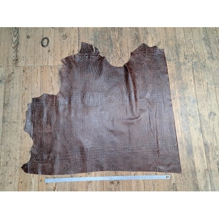 Morceau de cuir de veau grain crocodile effet vieilli - Marron - B