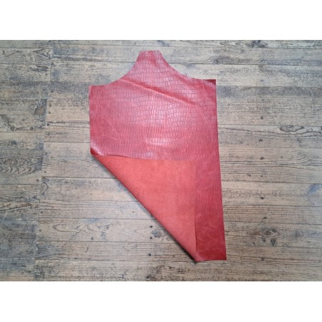 Morceau unique 82x59 - N°1- Crocodile - orange brique - Cuir en Stock